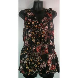 Maurice's Women's XXL Black Floral Sleeveless V-neck Blouse